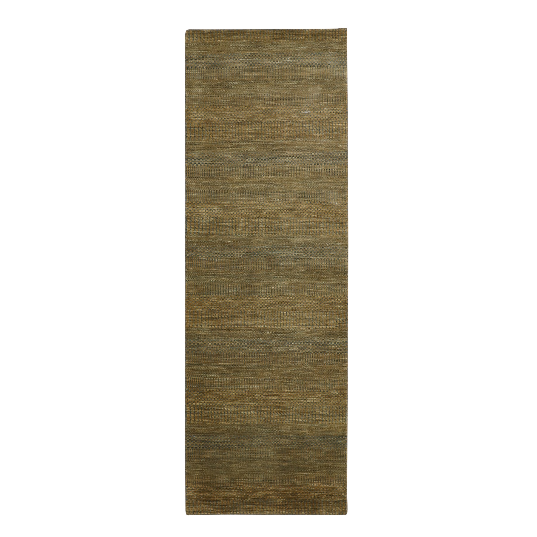 Almond Brown, Hand Knotted, Modern Grass Design, Denser Weave, Wool and Silk, Lush and Plush, Runner, Oriental Rug